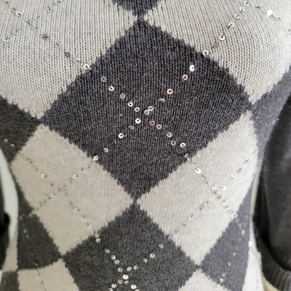 Banana Republic Silver Sequins Argyle Grey Sweater Size Small - Picture 5 of 7